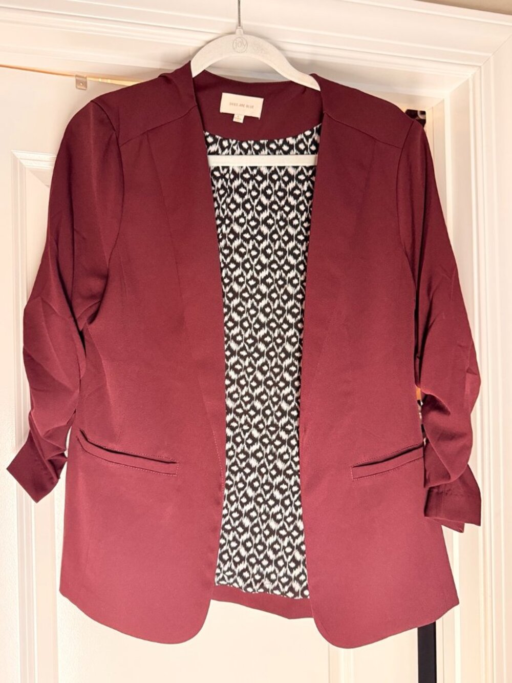 Skies Are Blue Burgundy Ruched Sleeve Blazer Women’s L